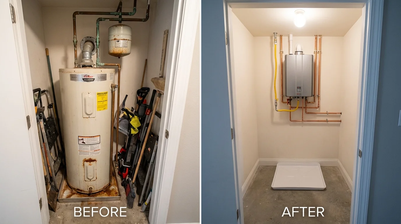 Tank water heater versus wall-mounted tankless unit comparison for Corning, IA homeowners